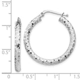 14k White Gold 3x27mm Diamond-cut Tube Hoop Earrings TF1702W