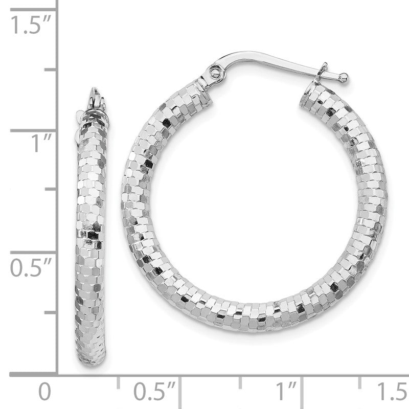 14k White Gold 3x27mm Diamond-cut Tube Hoop Earrings TF1702W