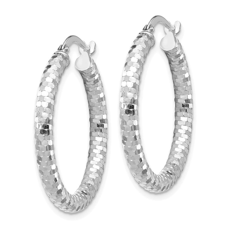 14k White Gold 3x27mm Diamond-cut Tube Hoop Earrings TF1702W