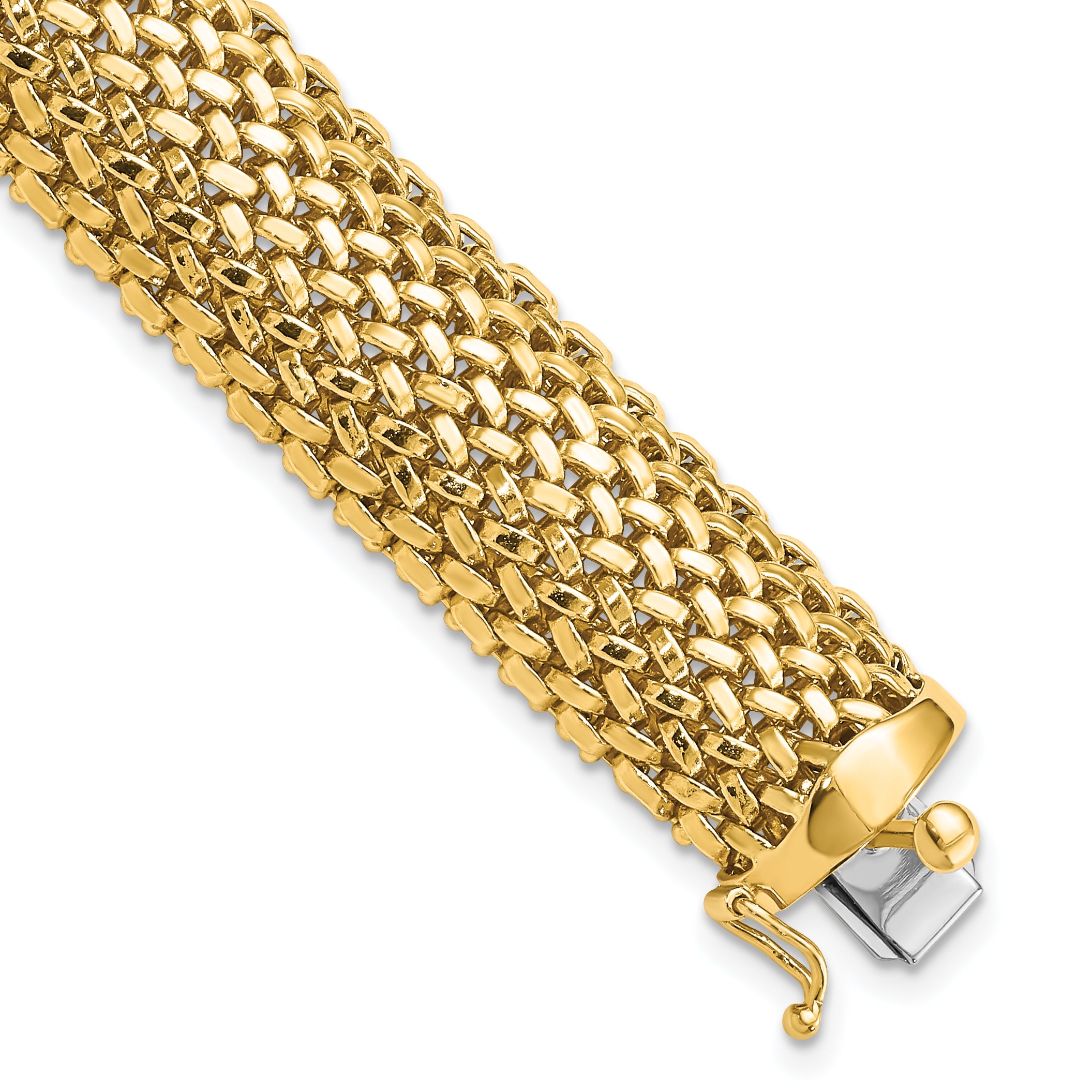 14k Polished 13.75mm Mesh 7.25 inch Bracelet SF598