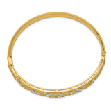 14K with White Rhodium Diamond-cut Filigree Graduated 9.00mm Hinged Oval Bangle Bracelet DB555
