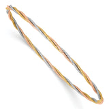 14k Tri-color Polished Diamond-cut Twisted 2.00mm Slip-on Round Bangle Bracelet DB575