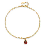 14K Red and Black Enameled Ladybug 9 inch Plus 1 inch Extender - Total 10 inch Anklet ANK197