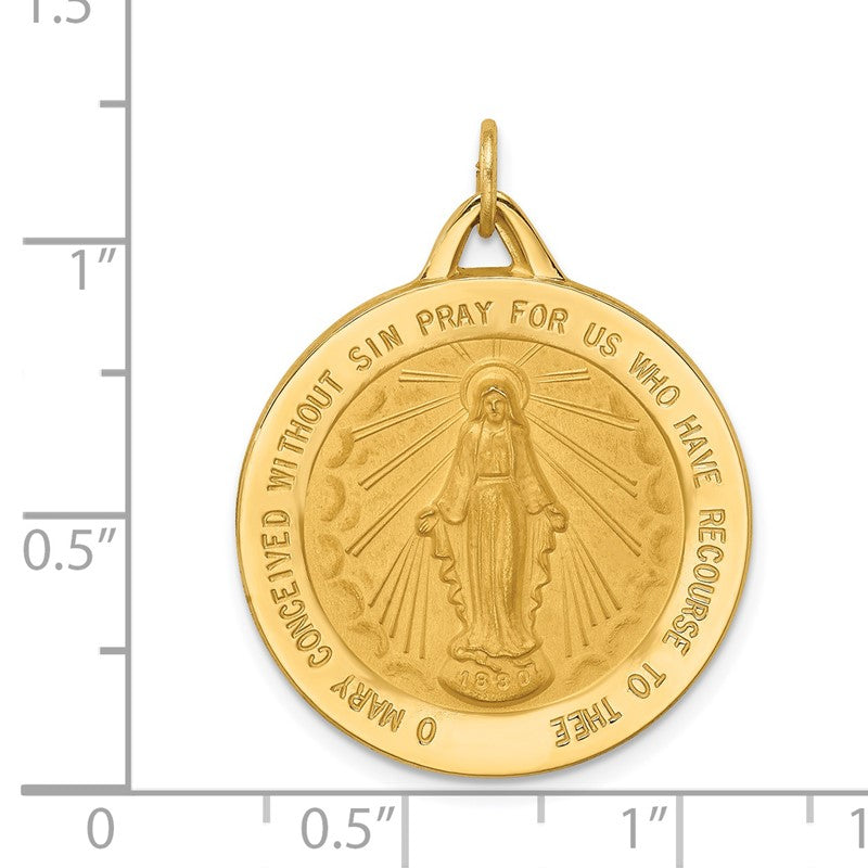 14k Polished and Satin Solid Large Miraculous Medal Round Pendant XR1775