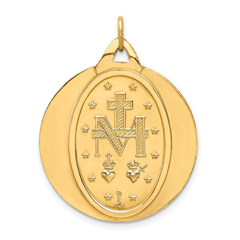 14k Polished and Satin Solid Large Miraculous Medal Round Pendant XR1775