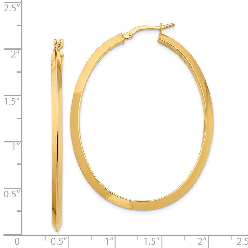 14K 3x51mm Large Knife-Edge Oval Hoop Earrings TF1638