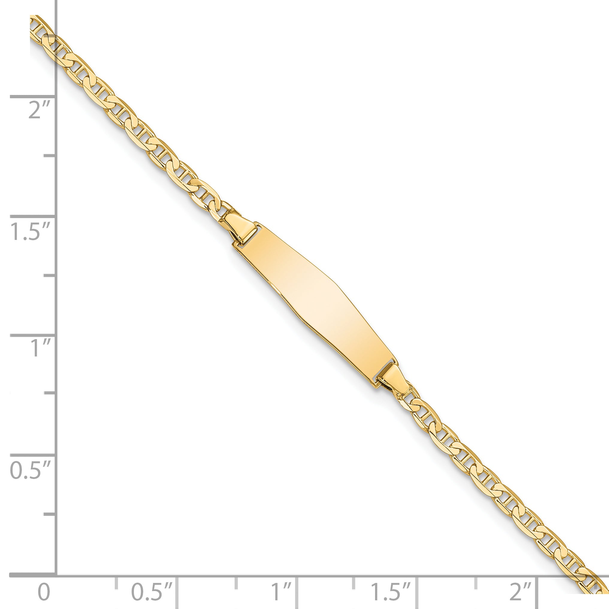 14k Polished Solid Chain/Solid Plate Flat Anchor Link Soft Diamond Shape 19.5x5.2mm Plate 7 inch ID Bracelet LID71C