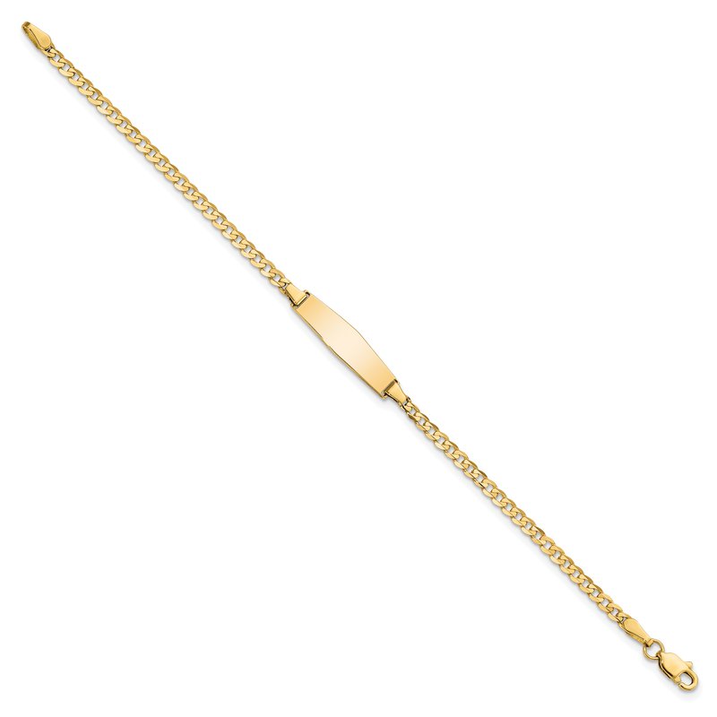 14k Polished Solid Chain/Solid Plate Curb Link Soft Diamond Shape 19.5x5.5mm Plate 6 inch Baby/Child ID Bracelet CUR070IDC