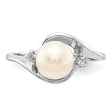 14k White Gold 7mm FW Cultured Pearl VS Diamond ring Y1850PL/VS