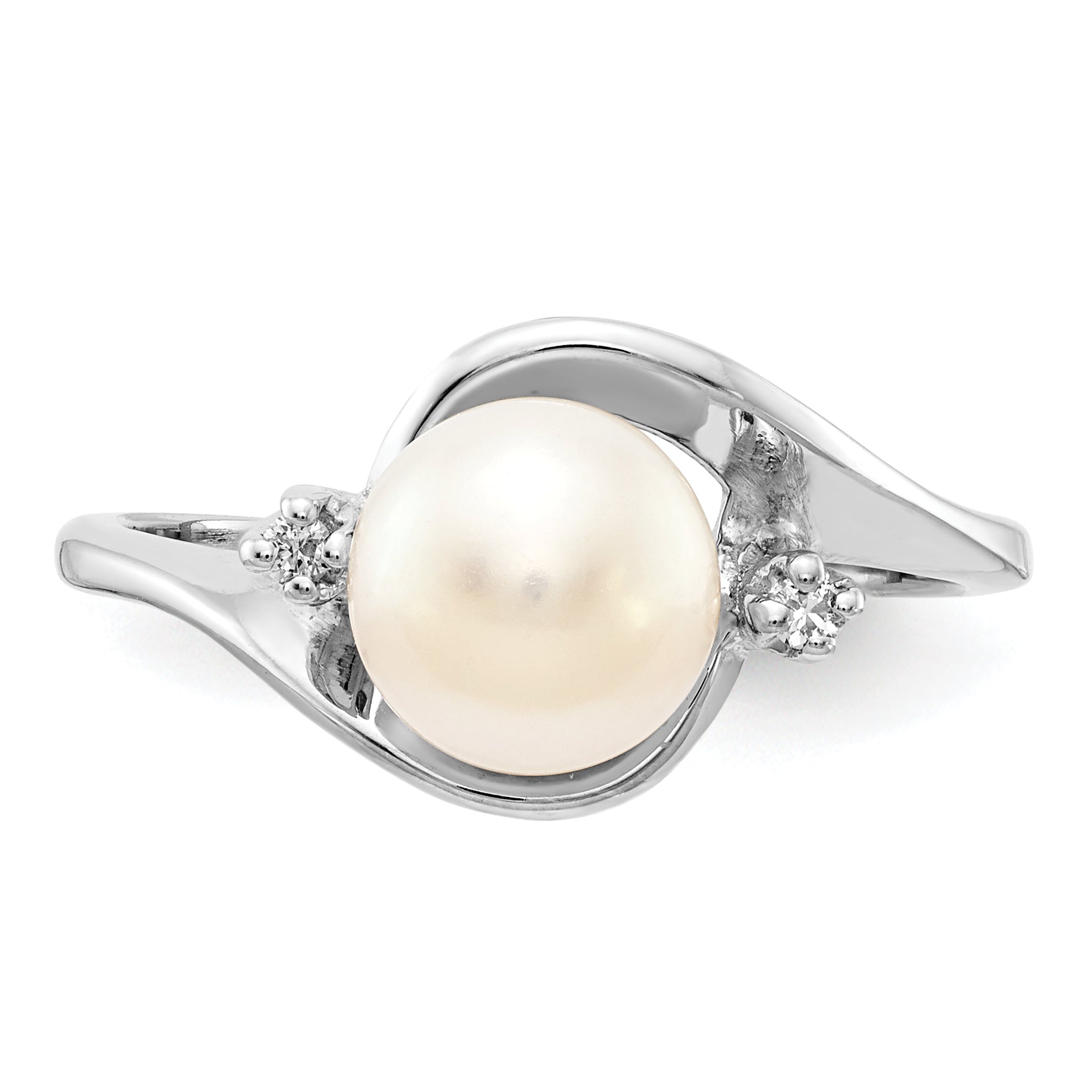 14k White Gold 7mm FW Cultured Pearl VS Diamond ring Y1850PL/VS