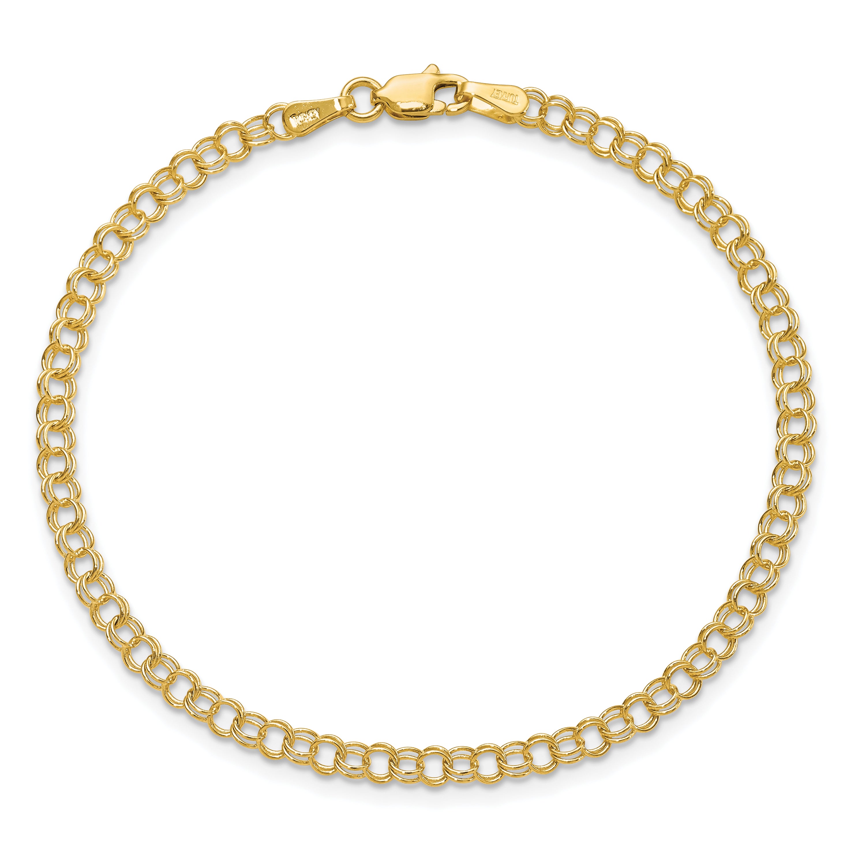 14k 3.5mm Solid Double Link 7 inch Charm Bracelet DO554