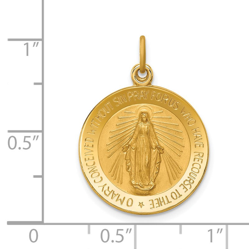 14k Polished and Satin Solid Small Miraculous Medal Round Pendant XR1773