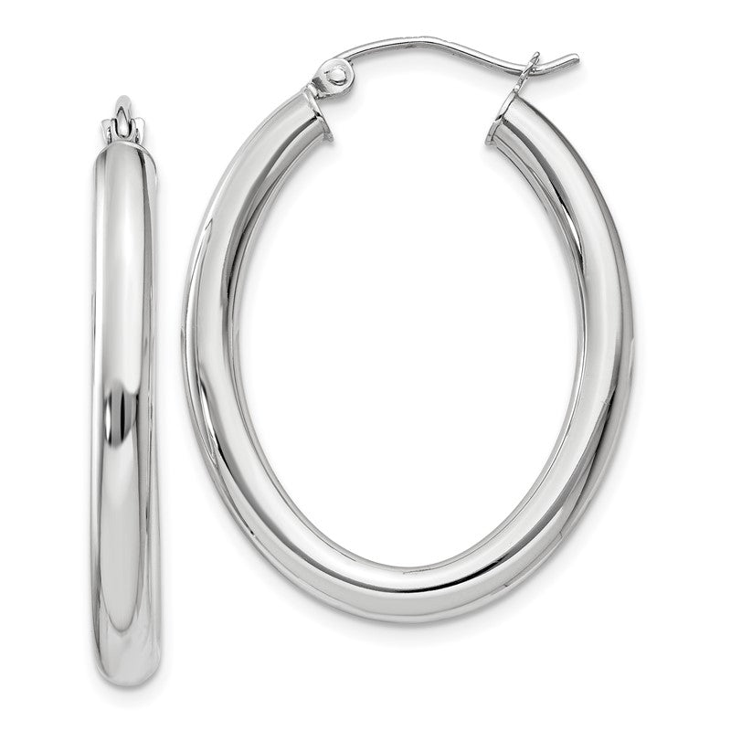 14k White Gold 3.5x32mm Polished Oval Tube Hoop Earrings TC120
