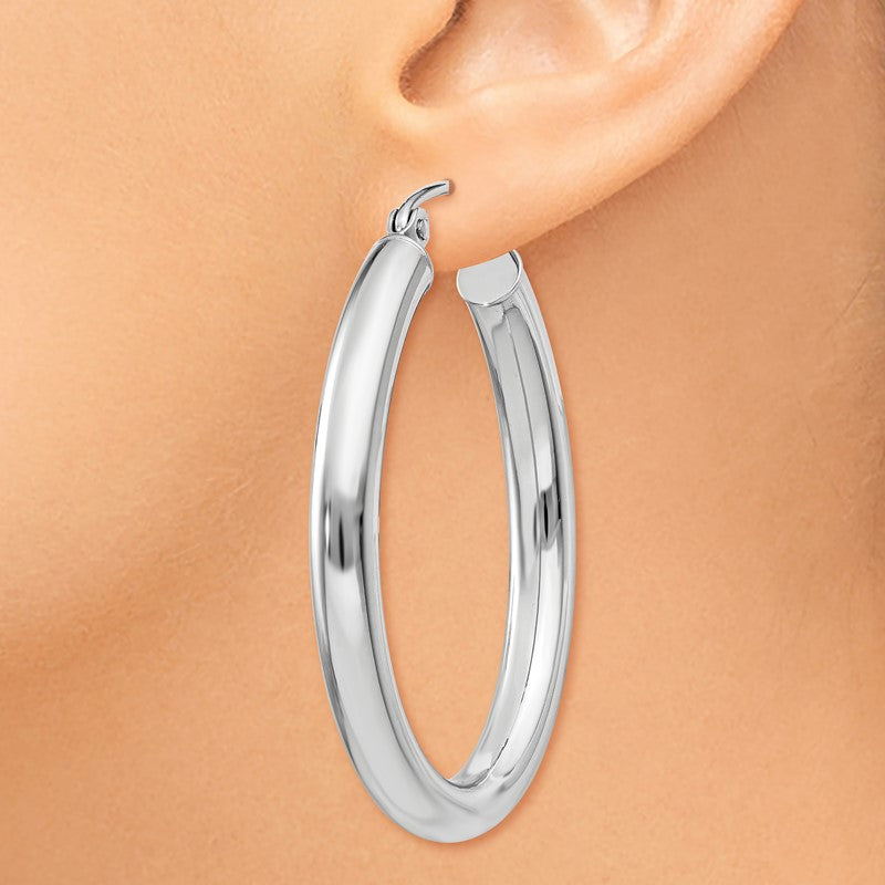 14k White Gold 3.5x32mm Polished Oval Tube Hoop Earrings TC120