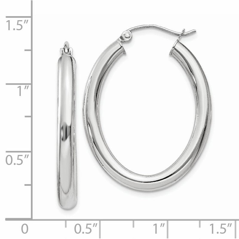 14k White Gold 3.5x32mm Polished Oval Tube Hoop Earrings TC120