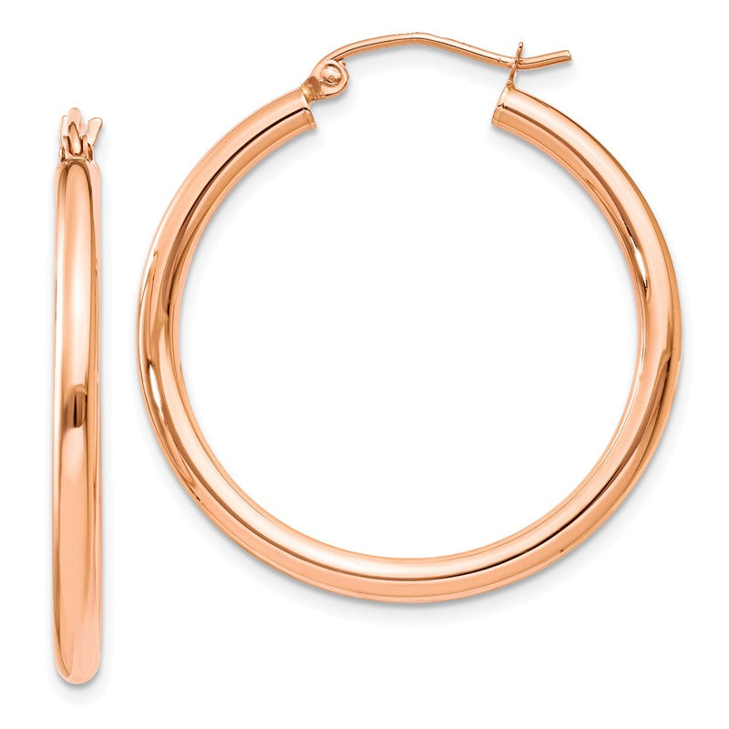 14k Rose Gold 2.5x30mm Polished Lightweight Tube Hoop Earrings TE533