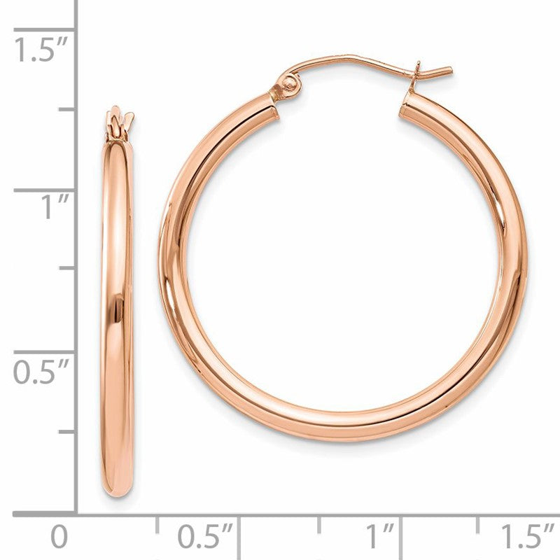 14k Rose Gold 2.5x30mm Polished Lightweight Tube Hoop Earrings TE533
