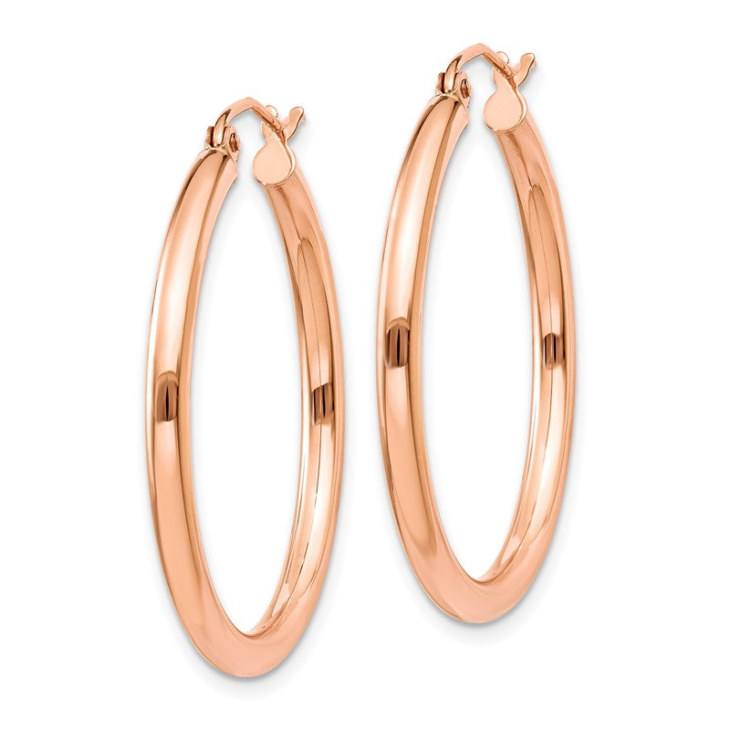 14k Rose Gold 2.5x30mm Polished Lightweight Tube Hoop Earrings TE533