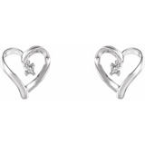 Lady's 14K White Gold Heart Stud Earrings | Natural G/H Si1-Si2 Diamonds