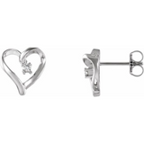 Lady's 14K White Gold Heart Stud Earrings | Natural G/H Si1-Si2 Diamonds