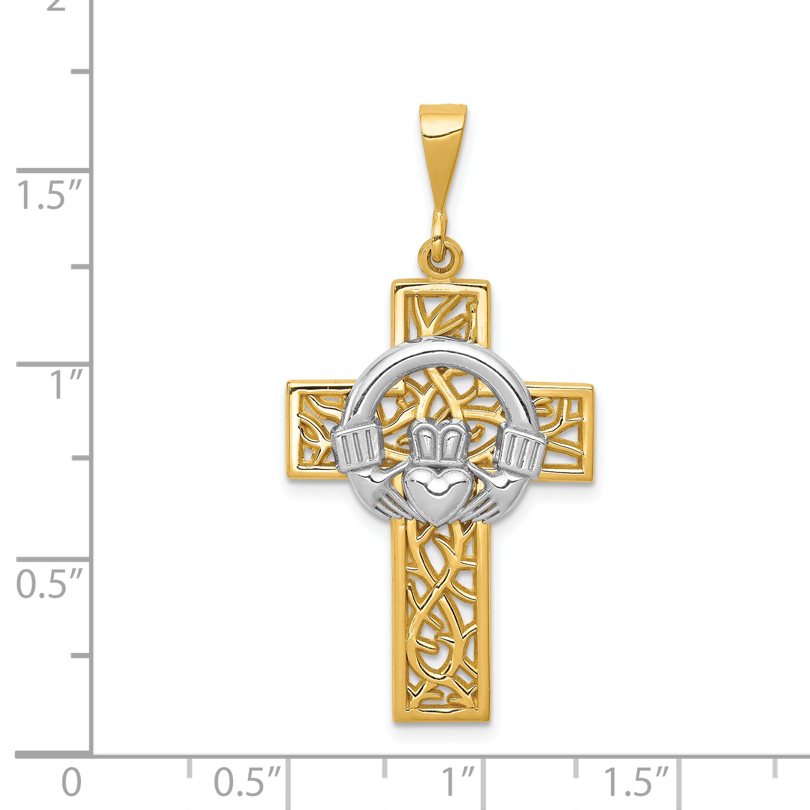 14k Two-tone Claddagh Cross Pendant D1521