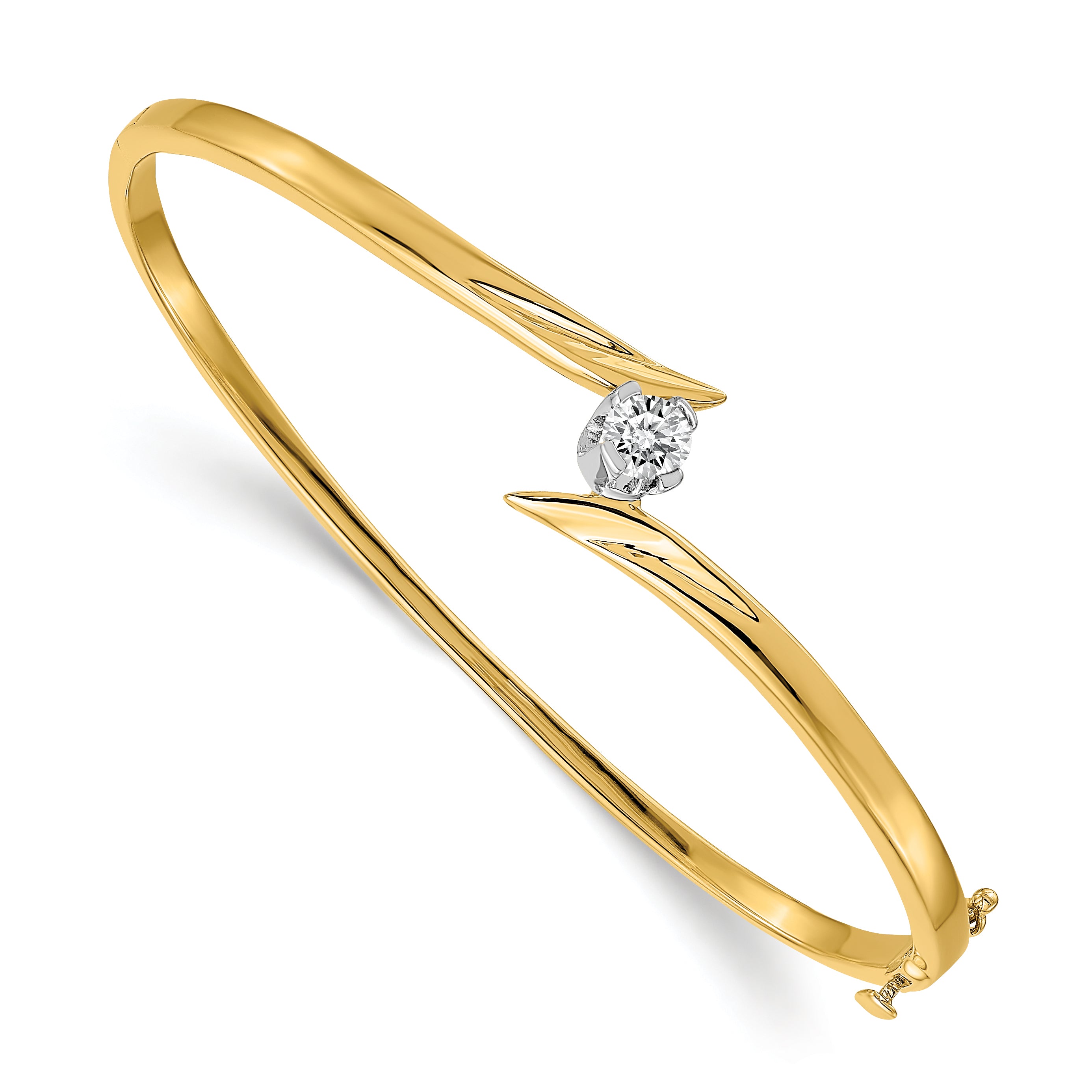 14k Two-tone Complete 1/4 carat A Diamond Hinged Oval Bangle Bracelet XB282A