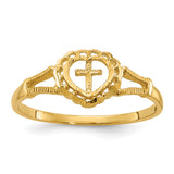 14K Diamond-Cut Cross in Heart Size 4 Baby / Childs Ring K3936