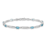 14k White Gold Complete Diamond and Oval Amethyst Fancy Link 7 inch Bracelet BM4492