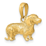 14k Solid Polished 3-D Wire Haired Dachshund Dog Charm C2360