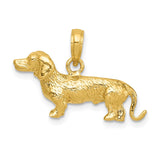 14k Solid Polished 3-D Wire Haired Dachshund Dog Charm C2360