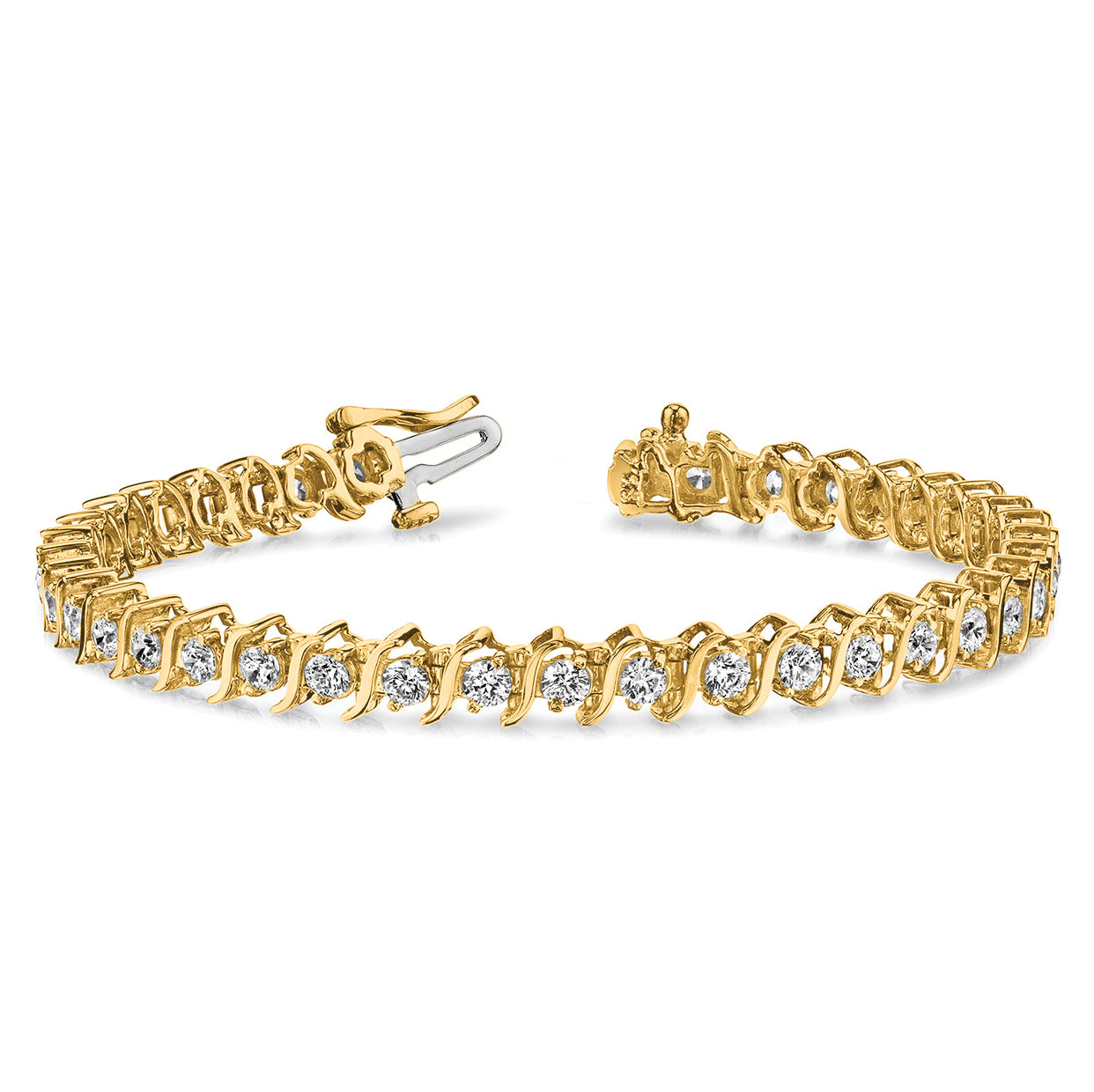 14k Complete 3.9 carat Round AA Diamond 2-prong S-link 7 inch Tennis Bracelet X705AA