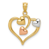 14K Two-tone and White Rhodium Polished Hearts Pendant K5865