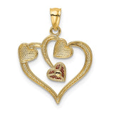 14K Two-tone and White Rhodium Polished Hearts Pendant K5865