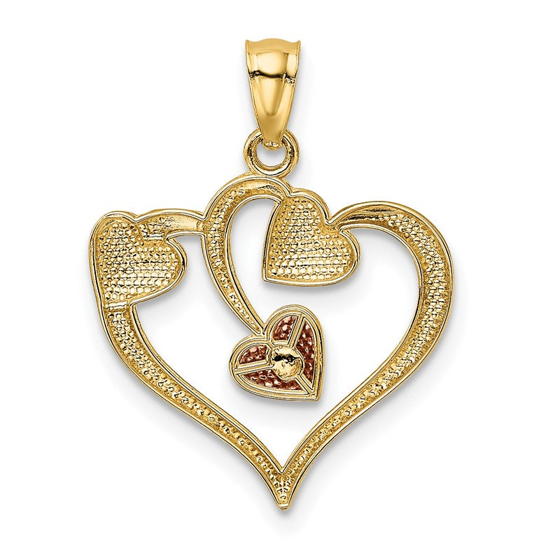 14K Two-tone and White Rhodium Polished Hearts Pendant K5865