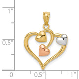 14K Two-tone and White Rhodium Polished Hearts Pendant K5865