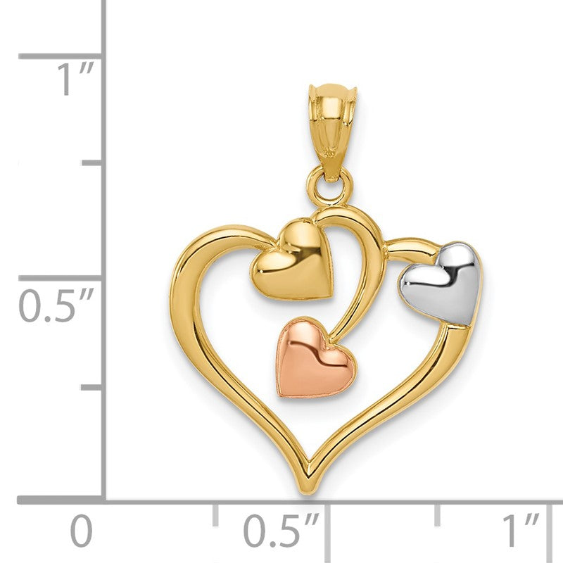 14K Two-tone and White Rhodium Polished Hearts Pendant K5865