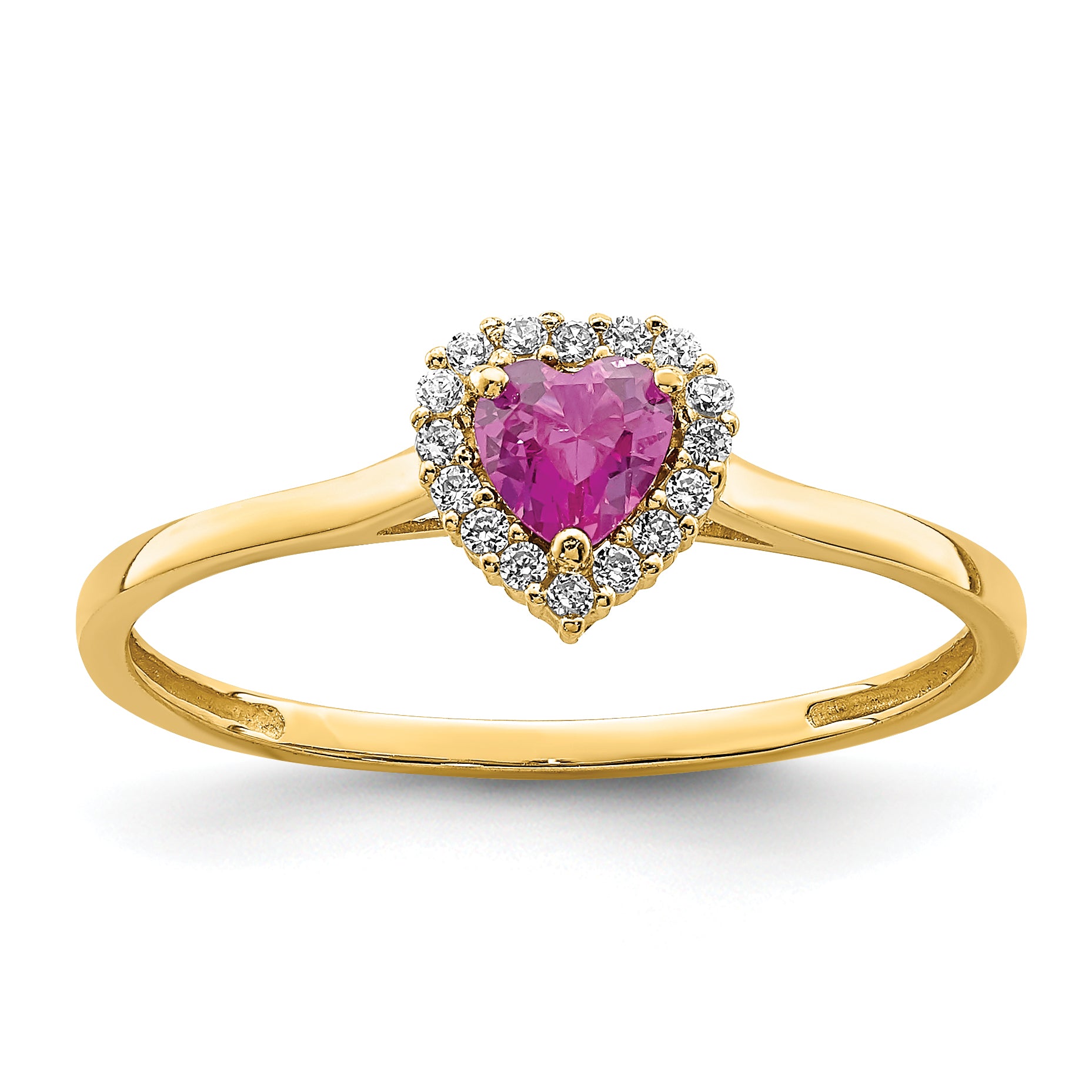 14K Pink and Clear CZ Halo Heart Ring K6417