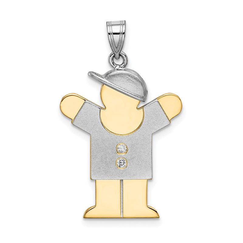 14k Two-tone The Kids Medium Boy with Hat on Right AA Diamond Love Pendant XK515AA