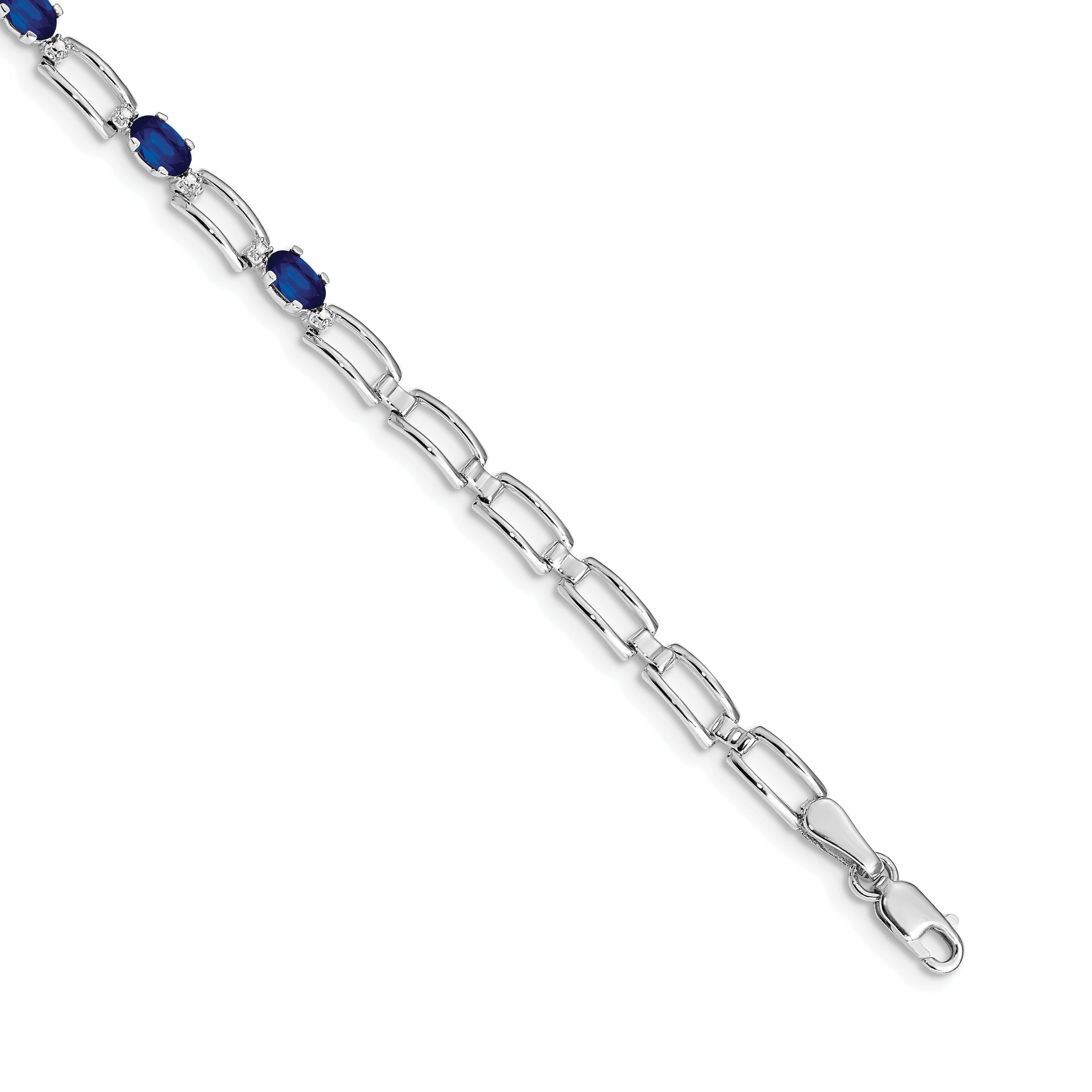14k White Gold Complete Oval Sapphire and Paperclip Link 7 inch Bracelet BM4752