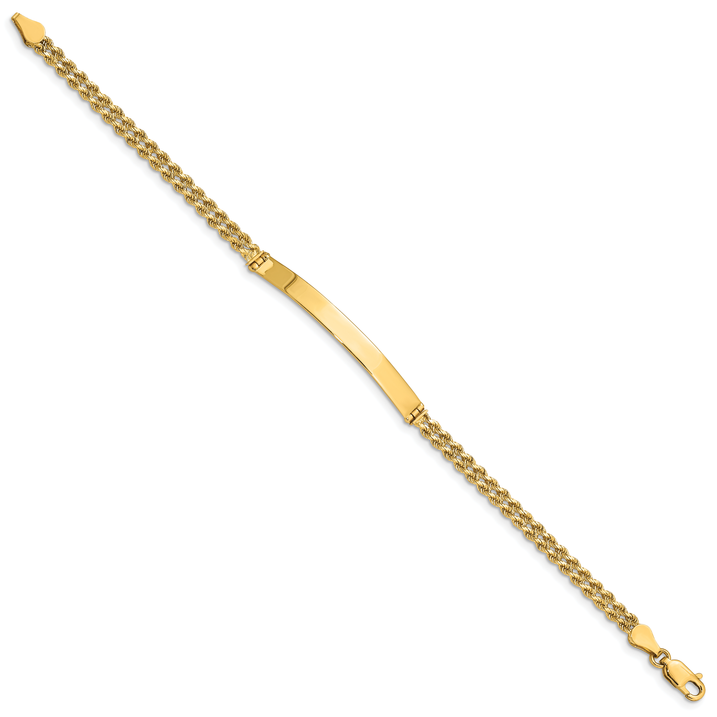 14k Polished Solid Chain/Solid Plate Two-Strand Rope 41x5mm Plate 7 inch ID Bracelet 014SD