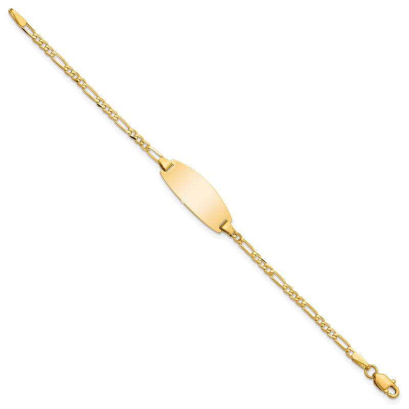 14k Polished Solid Chain/Solid Plate Figaro Link Oval 18.5x7.5mm Plate 5.5 inch Baby/Child ID Bracelet LID84