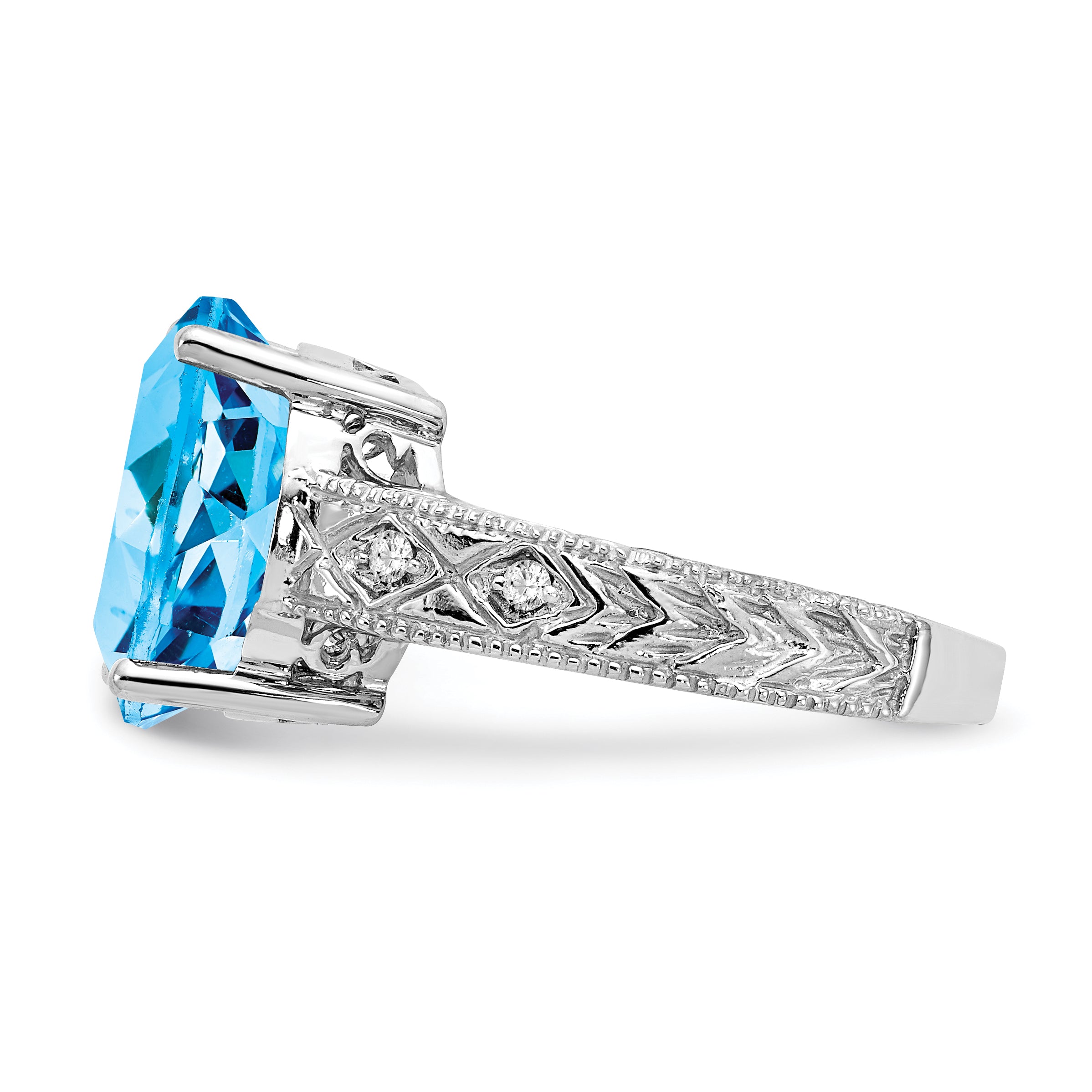 14k White Gold 12x10mm Oval Blue Topaz and 1/20 carat AAA Diamond ring Y2271BT/AAA