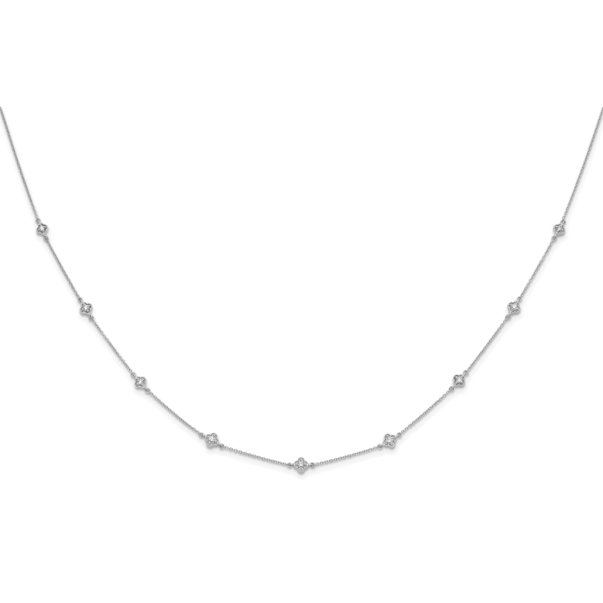 14k White Gold Complete 1/2 carat Diamond Quatrefoil Design 9-Station 18 inch Necklace PM3753