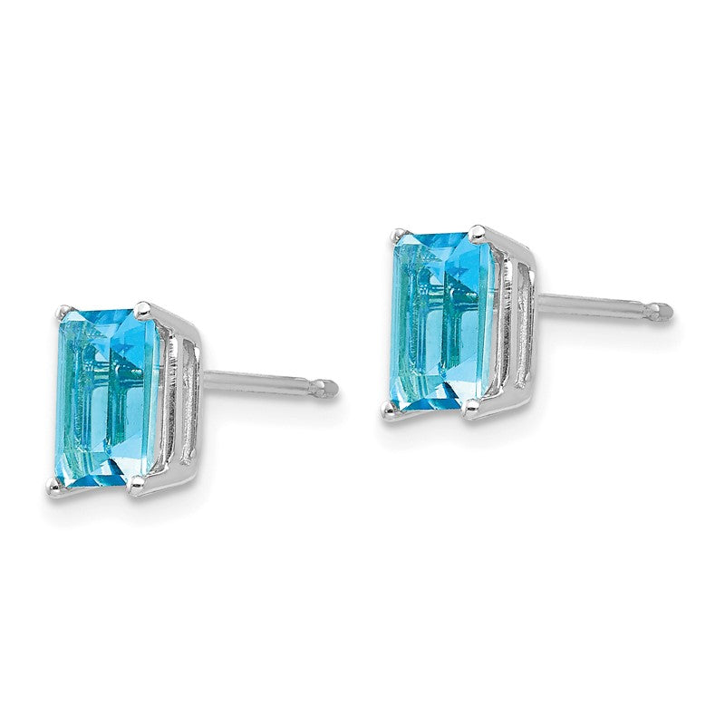 14k White Gold 7x5mm Emerald-Cut Blue Topaz Post Earrings XE66WBT