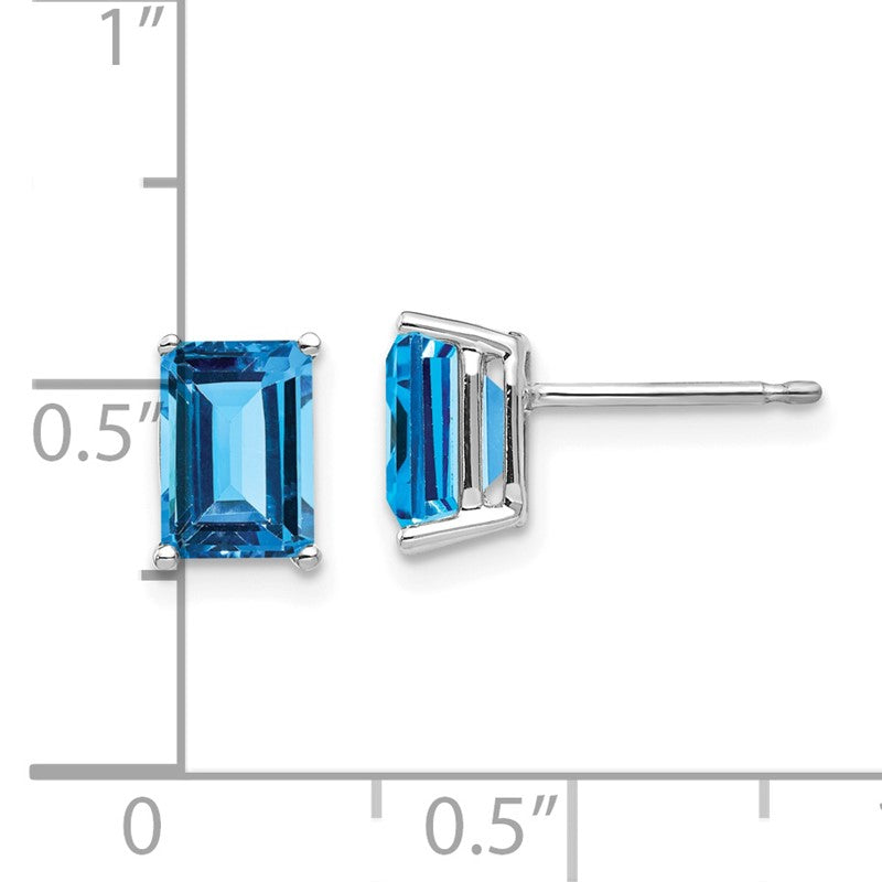 14k White Gold 7x5mm Emerald-Cut Blue Topaz Post Earrings XE66WBT