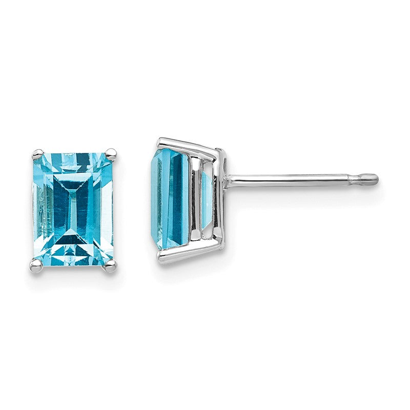 14k White Gold 7x5mm Emerald-Cut Blue Topaz Post Earrings XE66WBT