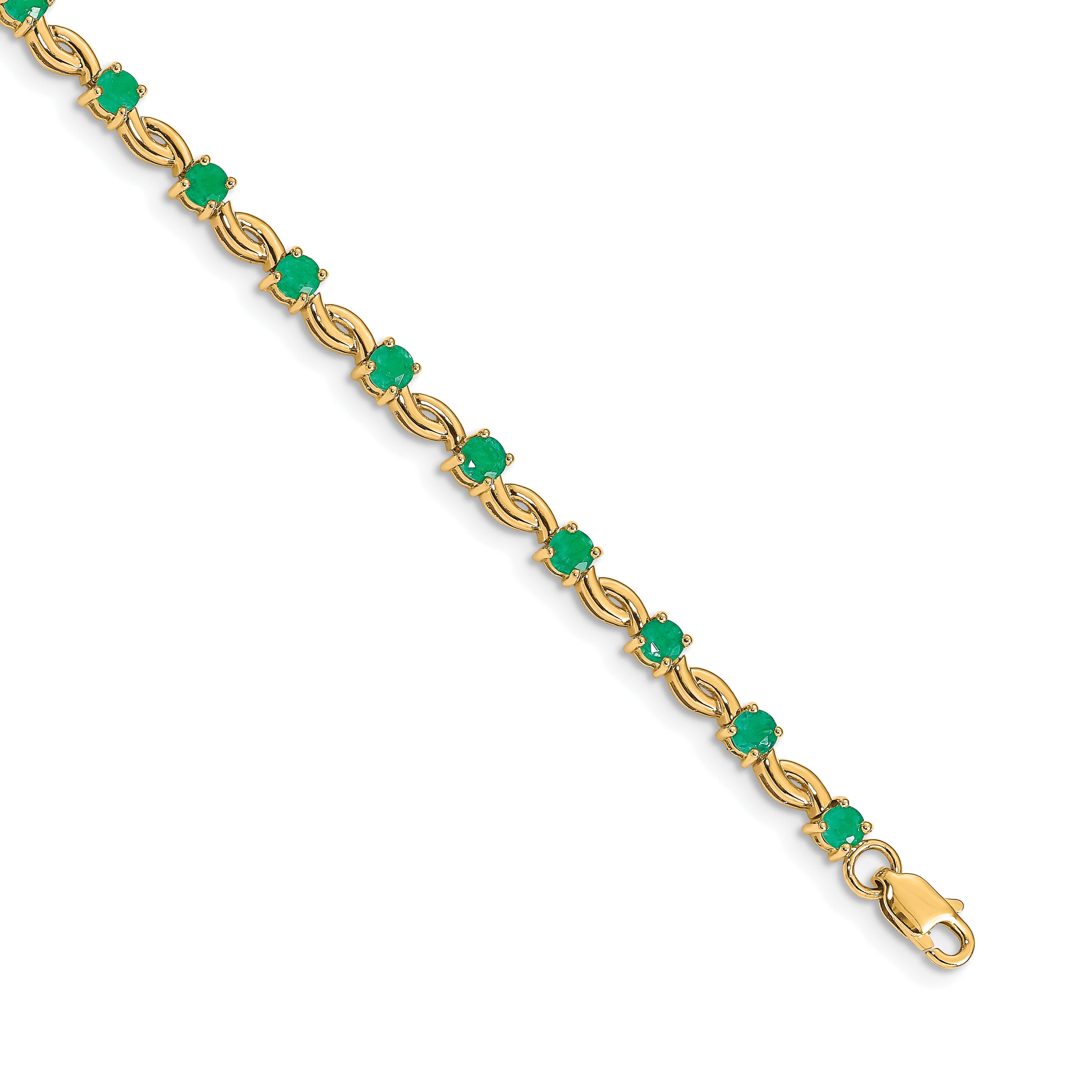 14k White Gold Complete Round Emerald Fancy Link 7 inch Bracelet BM4480