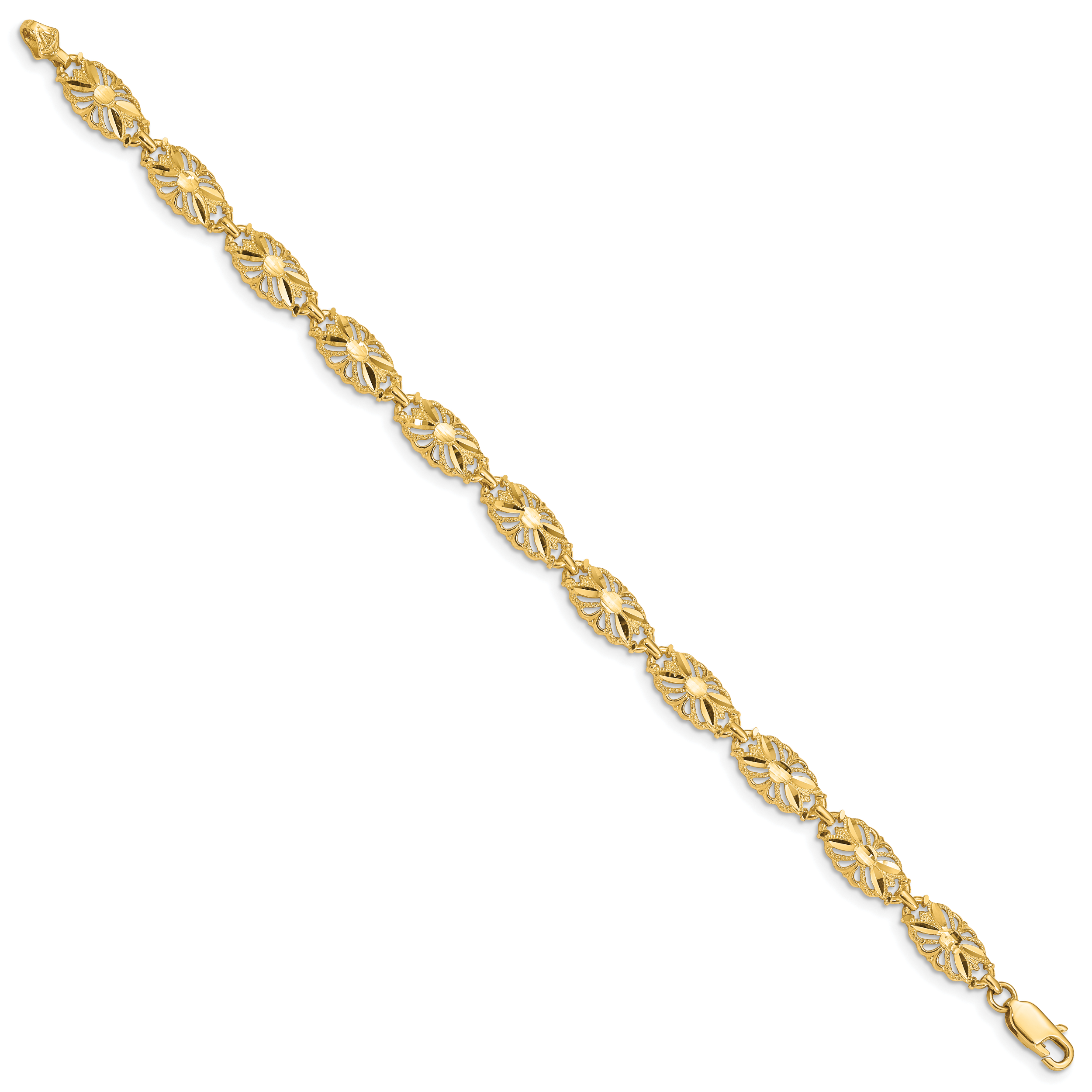 14K Polished 7mm Diamond-Cut Filigree Ovals 7 inch Bracelet FB1537