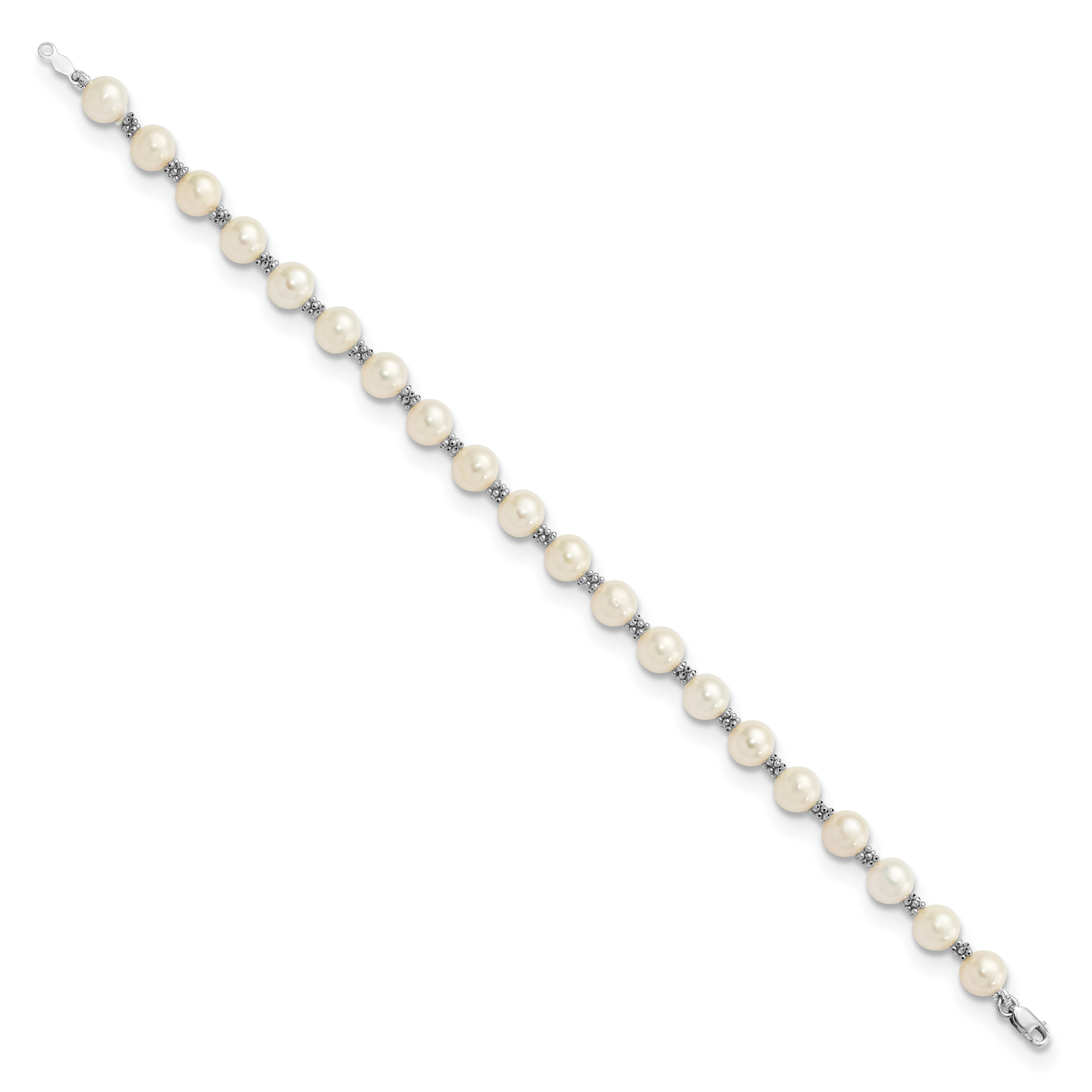14k White Gold 6-7mm White Semi-round Freshwater Cultured Pearl Bracelet XF155