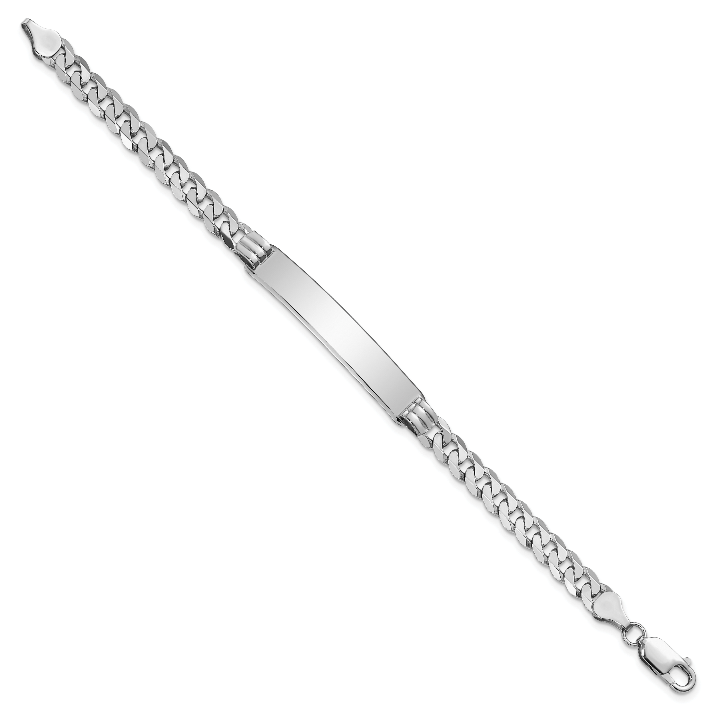 14k White Gold Polished Solid Chain/Solid Plate Flat Curb Link 38.5x7.5mm Plate 7 inch ID Bracelet LID64W